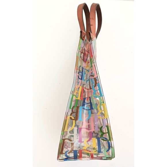 Dooney & Bourke Clear Vinyl Multicolor Logo Small Lunch Tote Leather Handles - Picture 3 of 11